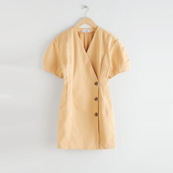 & Other Stories Fitted Button Wrap Mini Dress Dusty Yellow NWOT - Picture 13 of 13